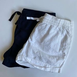 Navy and white linen shorts